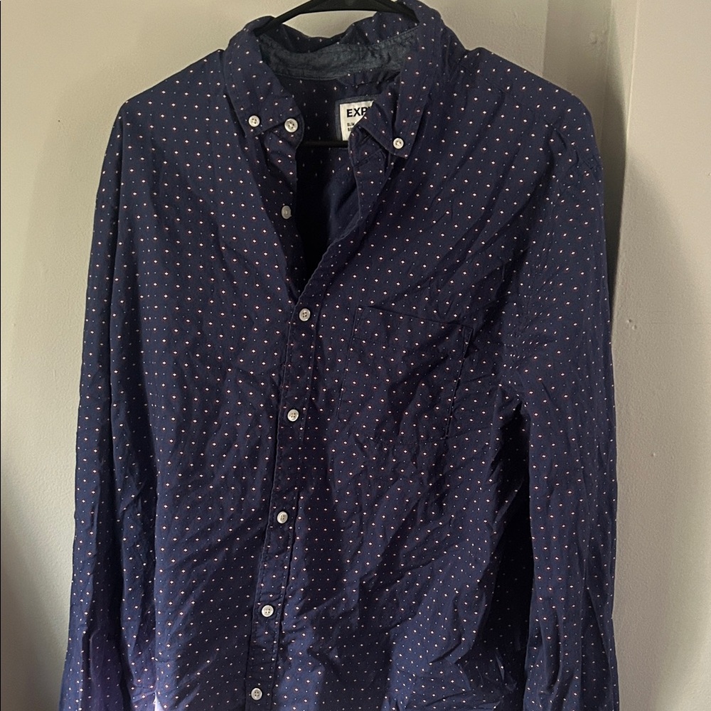 Express Men's Dark Blue Patterned Shirt